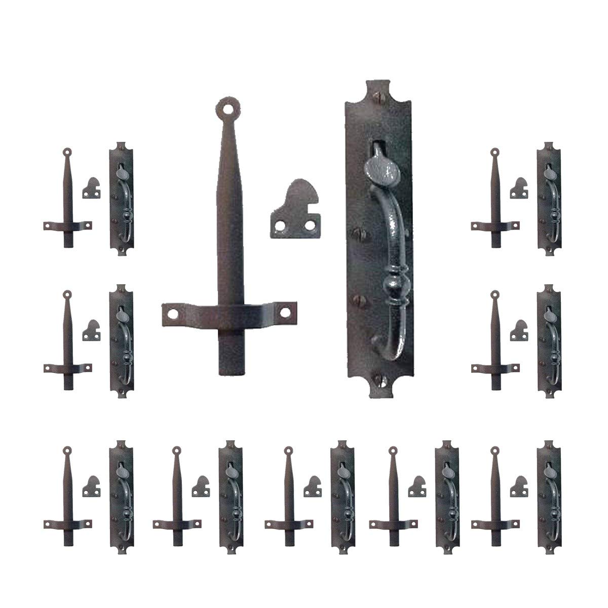 Renovators Supply Manufacturing Black Cast Iron Norfolk Door Latches Traditional Gate Or Door 8" Tall Thumb Latches Black Powder Coated Two Sided Gate Latch Locks with Mounting Hardware Pack of 10