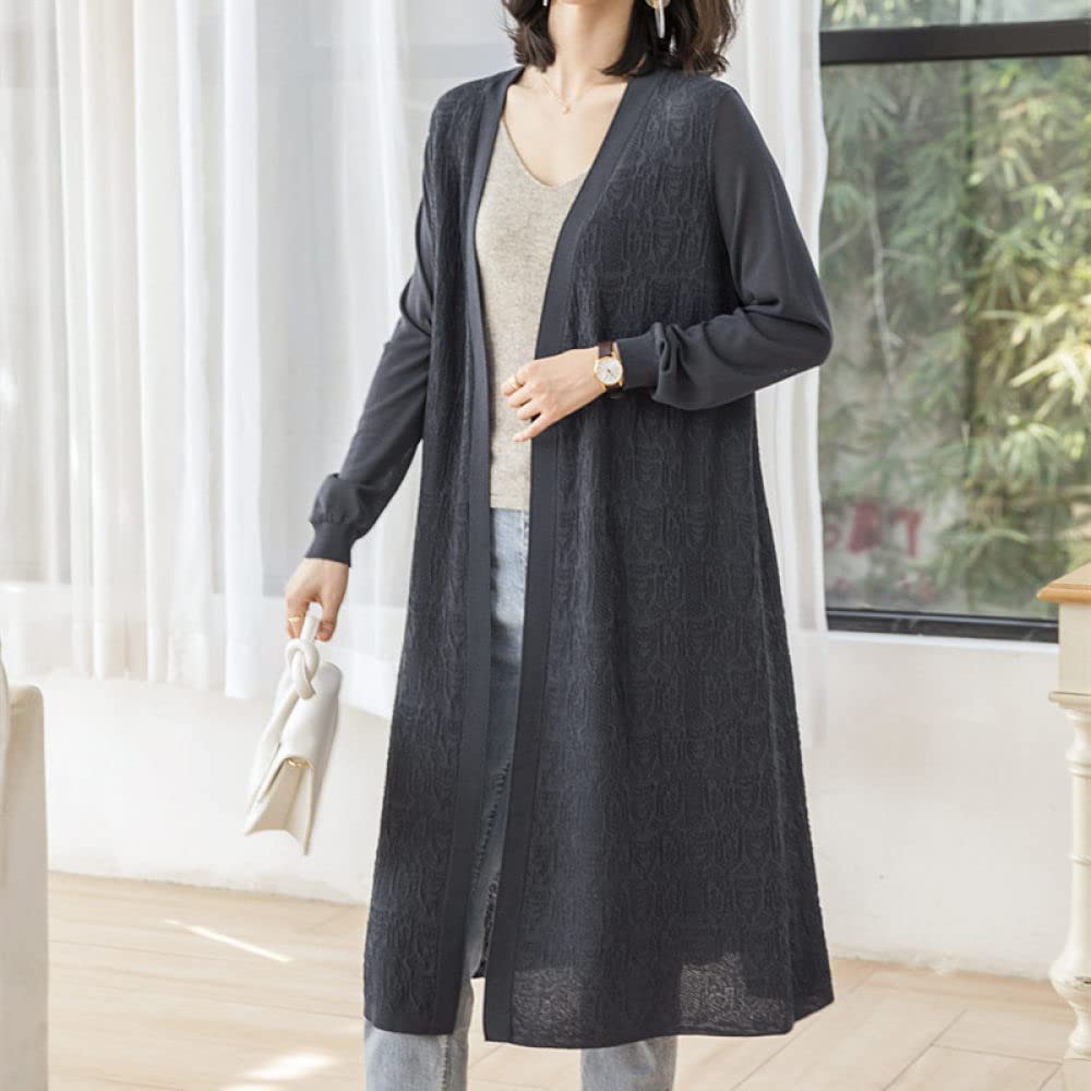 Kardigany Damskie, Długie Kardigany Dzianinowe Damskie, Płaszcz Kimono, Gładki, Szary, Żakardowy, Lniany Kardigan, Długi Rękaw, Kardigan Z Otwartym Przodem, Wiosenny, Luźny, Plażowy, Narzutka, Kurtka