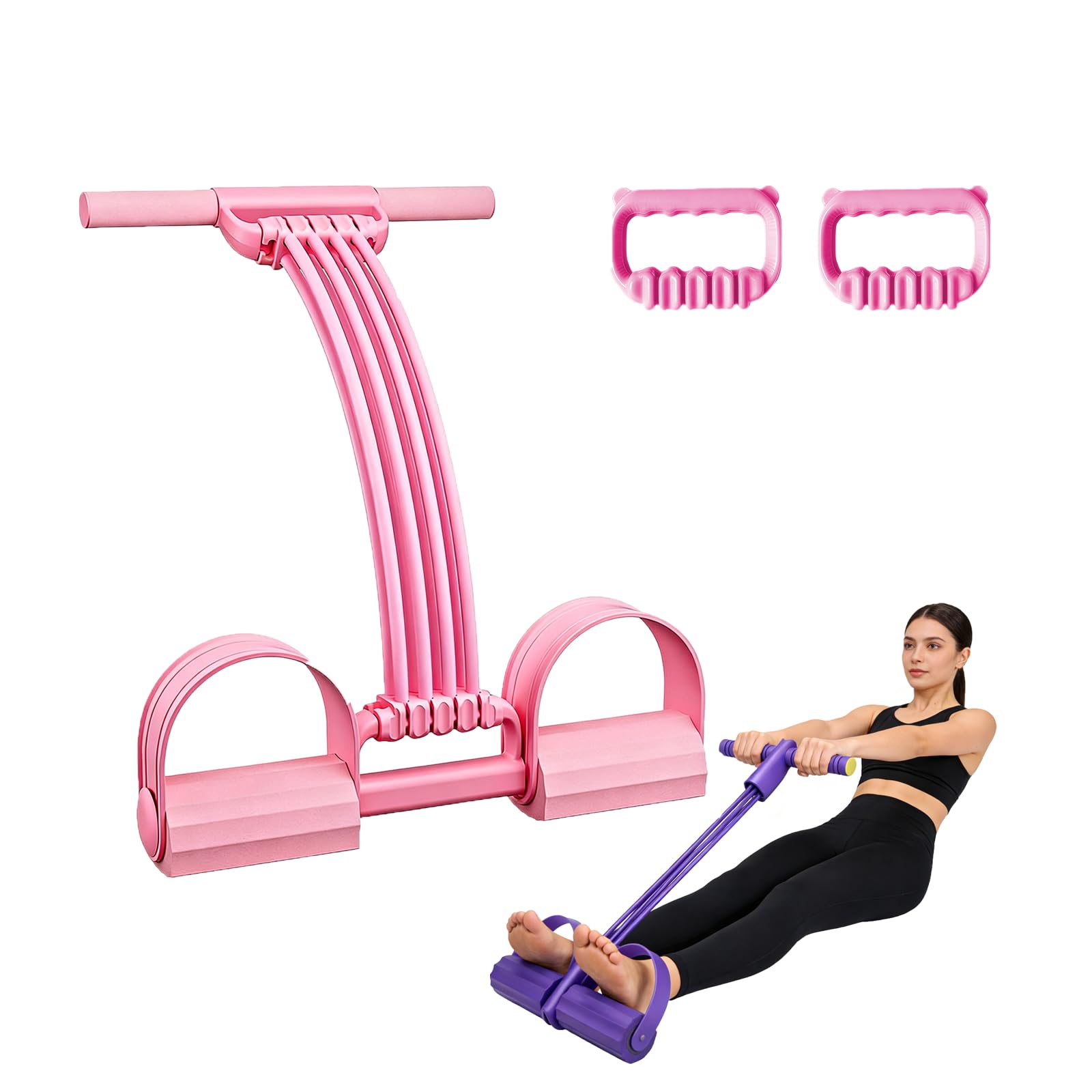 Pedal Resistance Band with Handle, 2026 New Upgrate 8 Tube Exercise Band 3‑in‑1 Multi-Function for Foot Pedal Pull, Back Stretch & Chest Expand, Portable Latex Fitness
