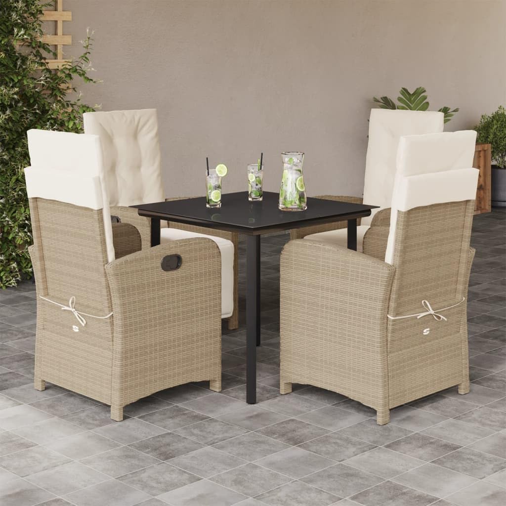KCCKOM Garden Furniture Set 5 Piece Patio Dining Set with Cushions Beige Poly Rattan