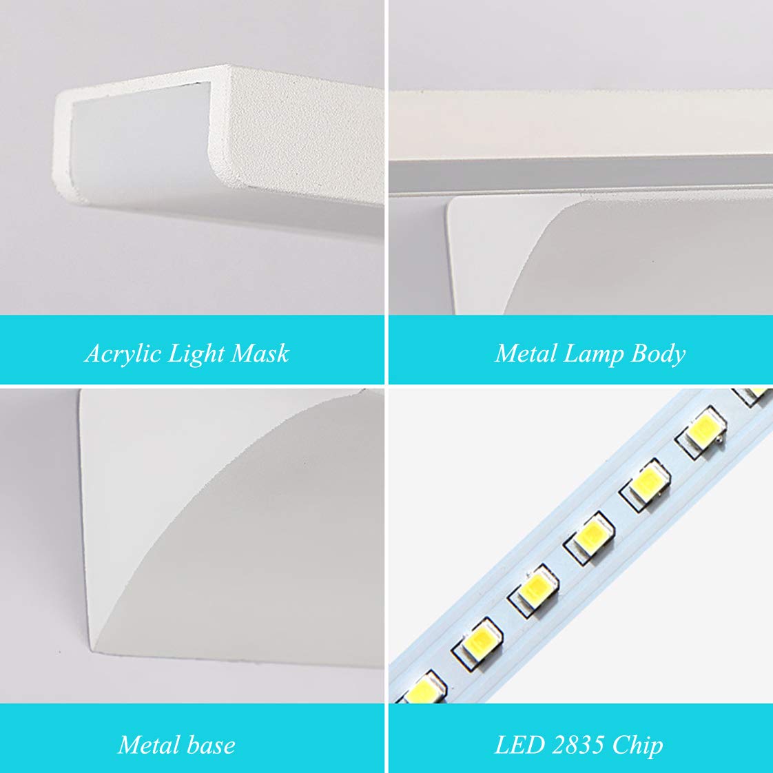 Luz espejo baño, luz espejo LED, iluminación imagen LED Lámpara frontal pared ahorro energía Blanco natural 4000K IP44 Luces aplique maquillaje LED impermeables