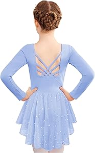 Zaclotre Girls Ballet Leotards with Shinny Skirts Long Sleeve Crisscross Back Dance Dress Outfits
