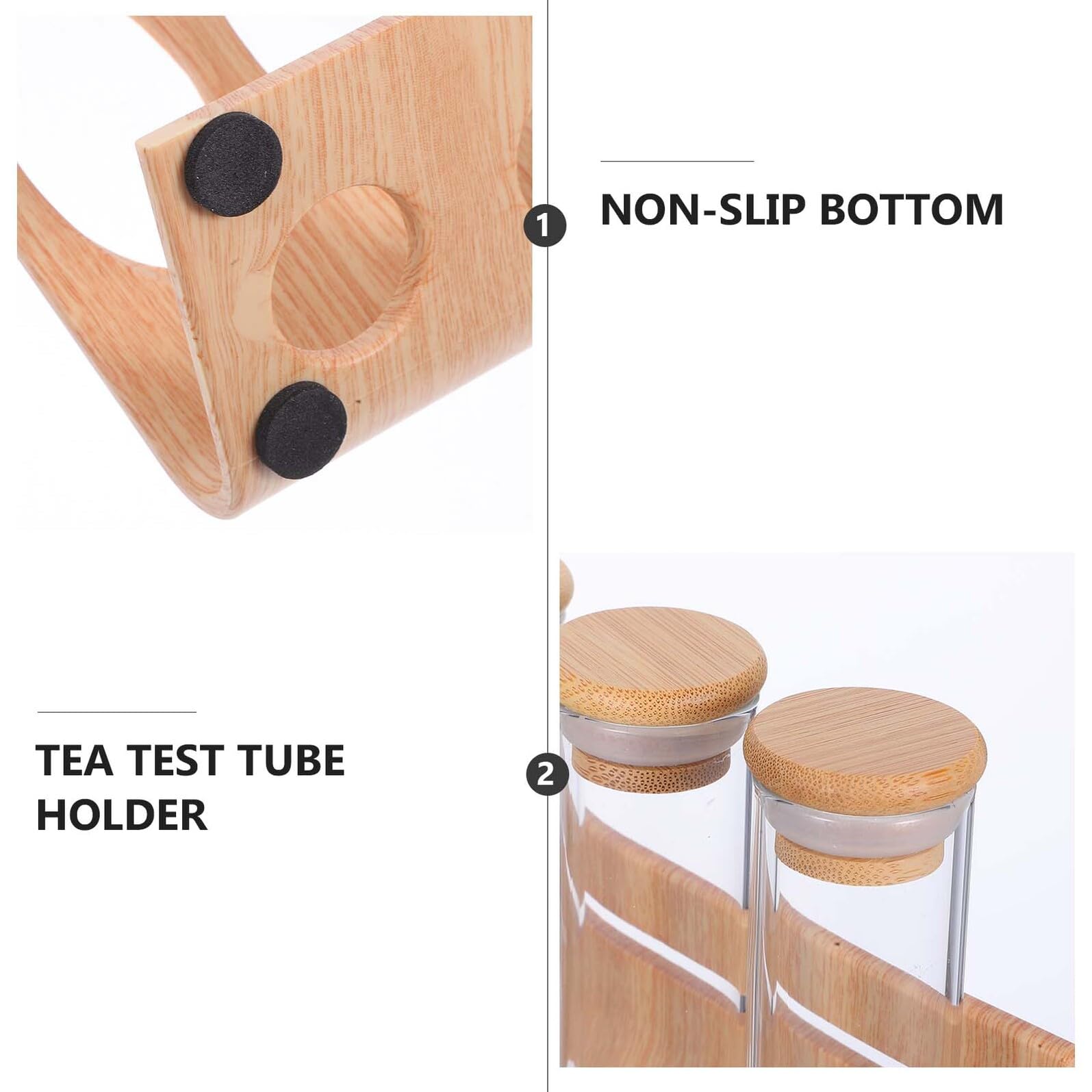 ULTECHNOVO Behälter für Kaffeebohnen aus Klarem Reagenzglas mit Holzsockel Aufbewahrung und Präsentation von Gewürzen in Küchen und Riegel Holz und Silikonständer