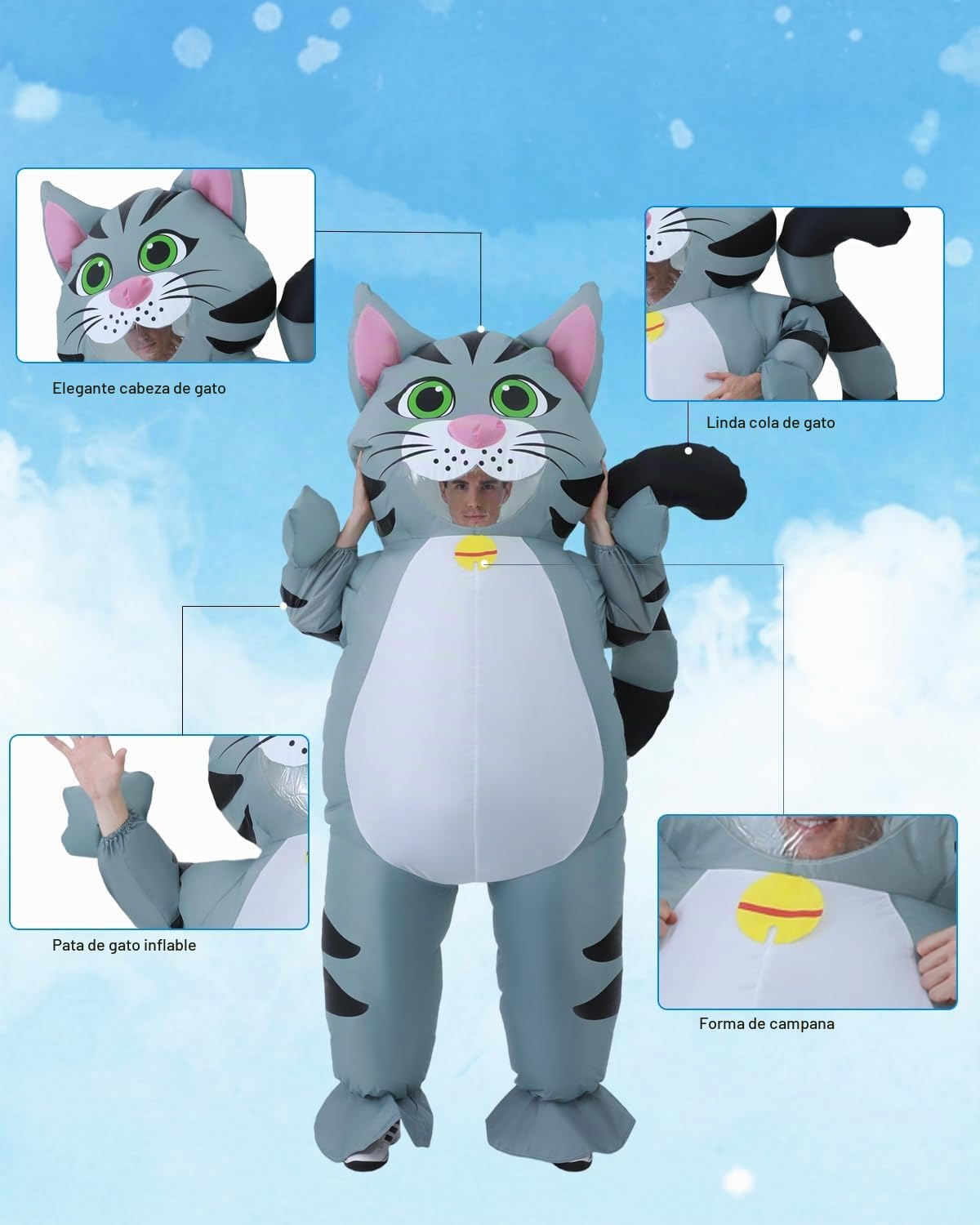 FXICH Disfraz hinchable para adultos, disfraz de gato, talla única (150-190 cm), unisex, Halloween y más