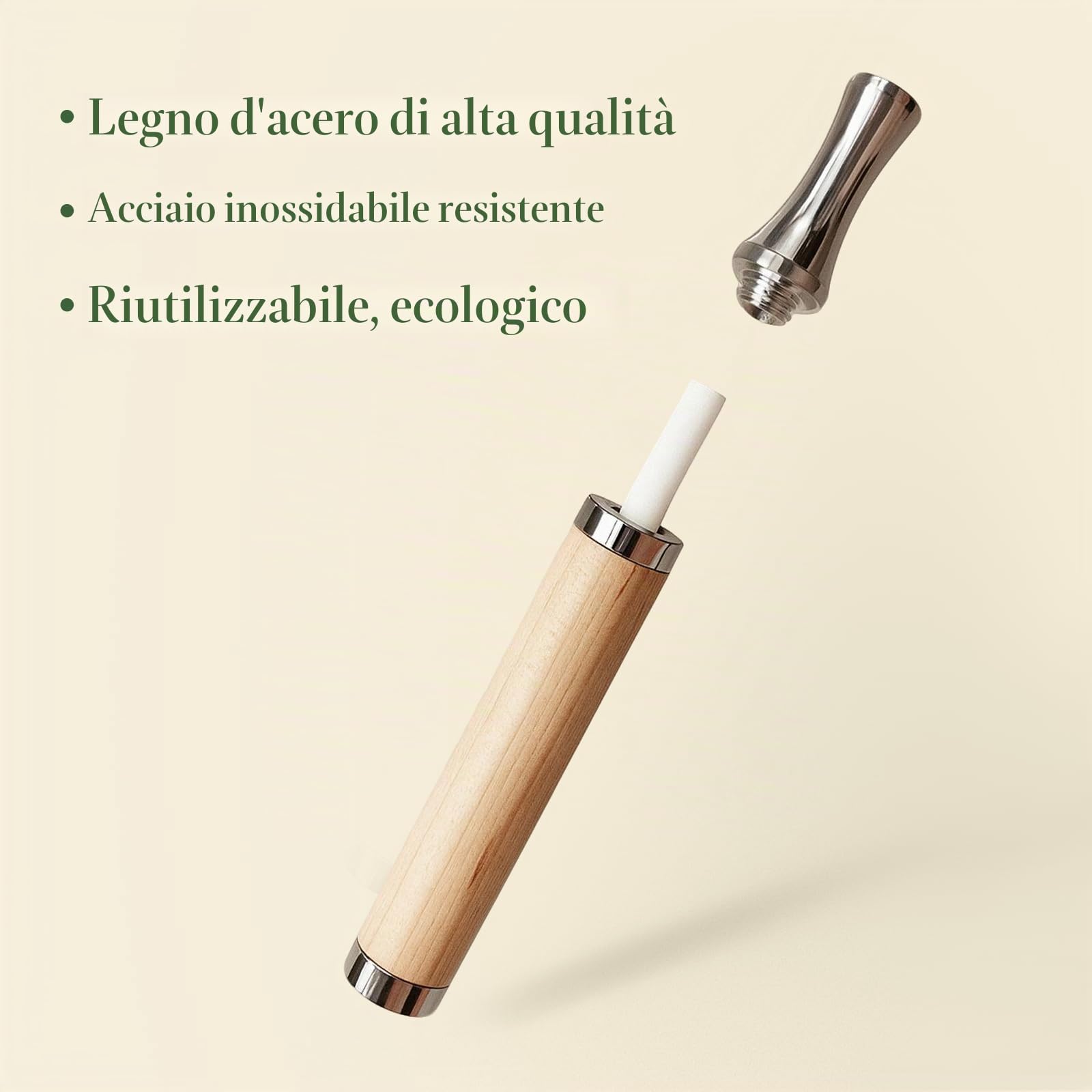 Herbal Air Stick - Inalatore senza fumo, barile in legno d'acero e punta in acciaio inox, 4 fragranze: menta, limone, anguria e non profumato, diffusore di aromi rilassante, portatile, non