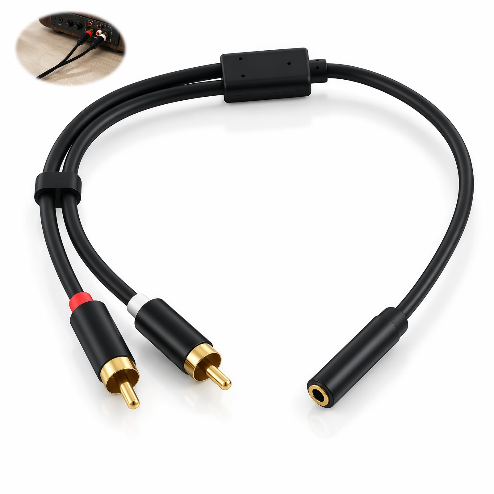 Audiokabel, 3,5-mm-Klinkenbuchse auf 2 Cinch-Stecker, 30 cm, Stereo, AUX auf Cinch-Stecker, vergoldete Anschlüsse, Audiokabel, kompatibel mit Smartphone, TV, PC, Tablet, Verstärker, Soundbar, Heimkino