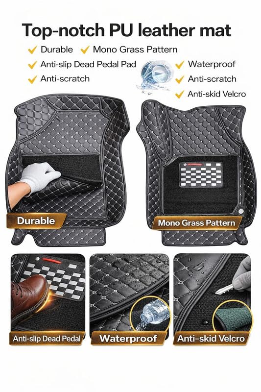 Image of 7D car mat Full Set for Tata Altroz (Model : 2020-2025) || Luxury Leather Double Car Floor Mat Complete Set || 100% Waterproof and Washable || Color : Black