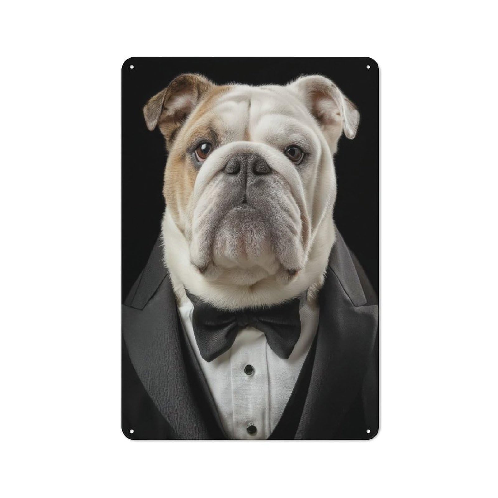 Junmoney Bulldog In Tuxedo Metal Wall Sign 30X20cm Featuring For Bar Or Restaurant, For Themed Interiors In Bars And Restaurants