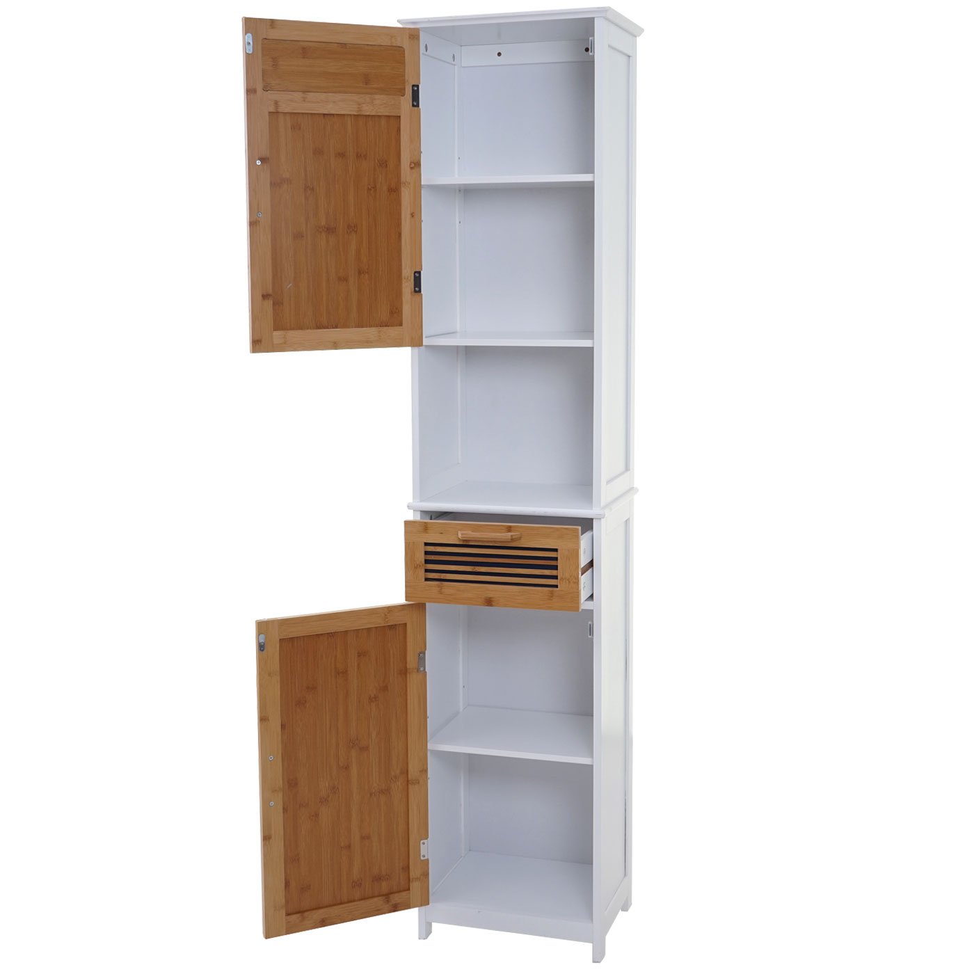 Mendler Hochschrank HWC-A85, Badschrank Badregal Bambus, MVG-Zertifiziert 180x40x31cm weiß