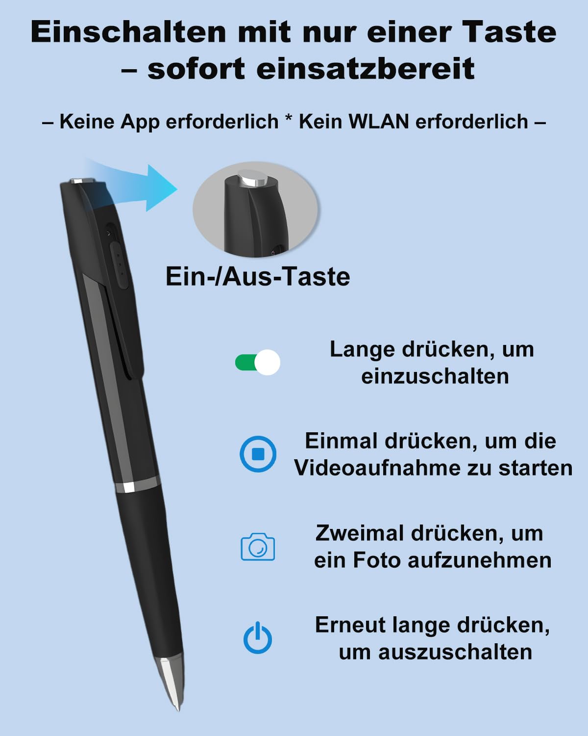 Mini Kamera, 1080P Full HD Mini Überwachungskamera mit 64GB Speicherkarte, Kugelschreiber Kamera, Video und Foto Shooting, Loop Speicher, StiftKamera, Kleine Überwachungskamera für Indoor/Outdoor