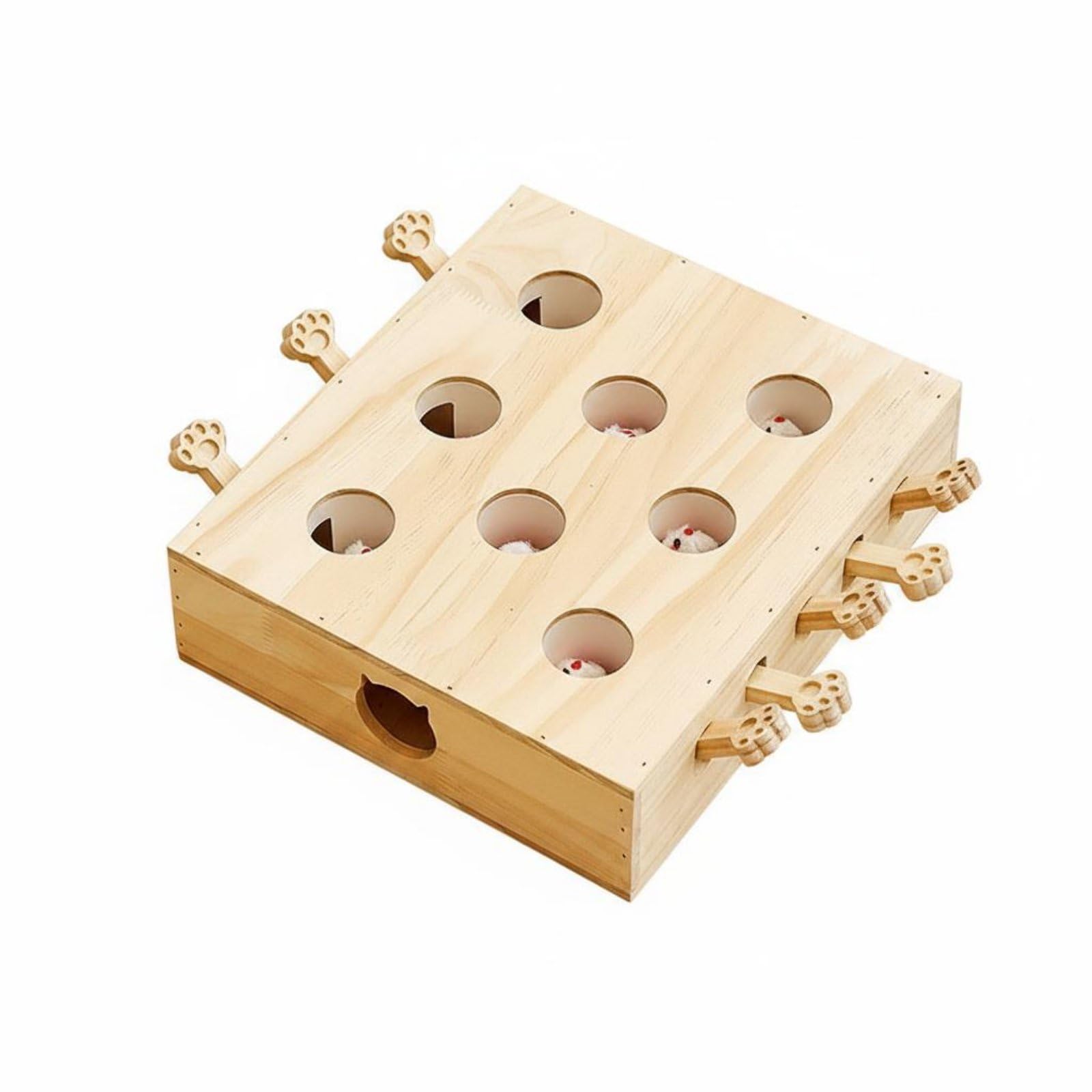 Jeu interactif pour chat contre l'ennui en bois massif avec puzzle de chasse 8 trous