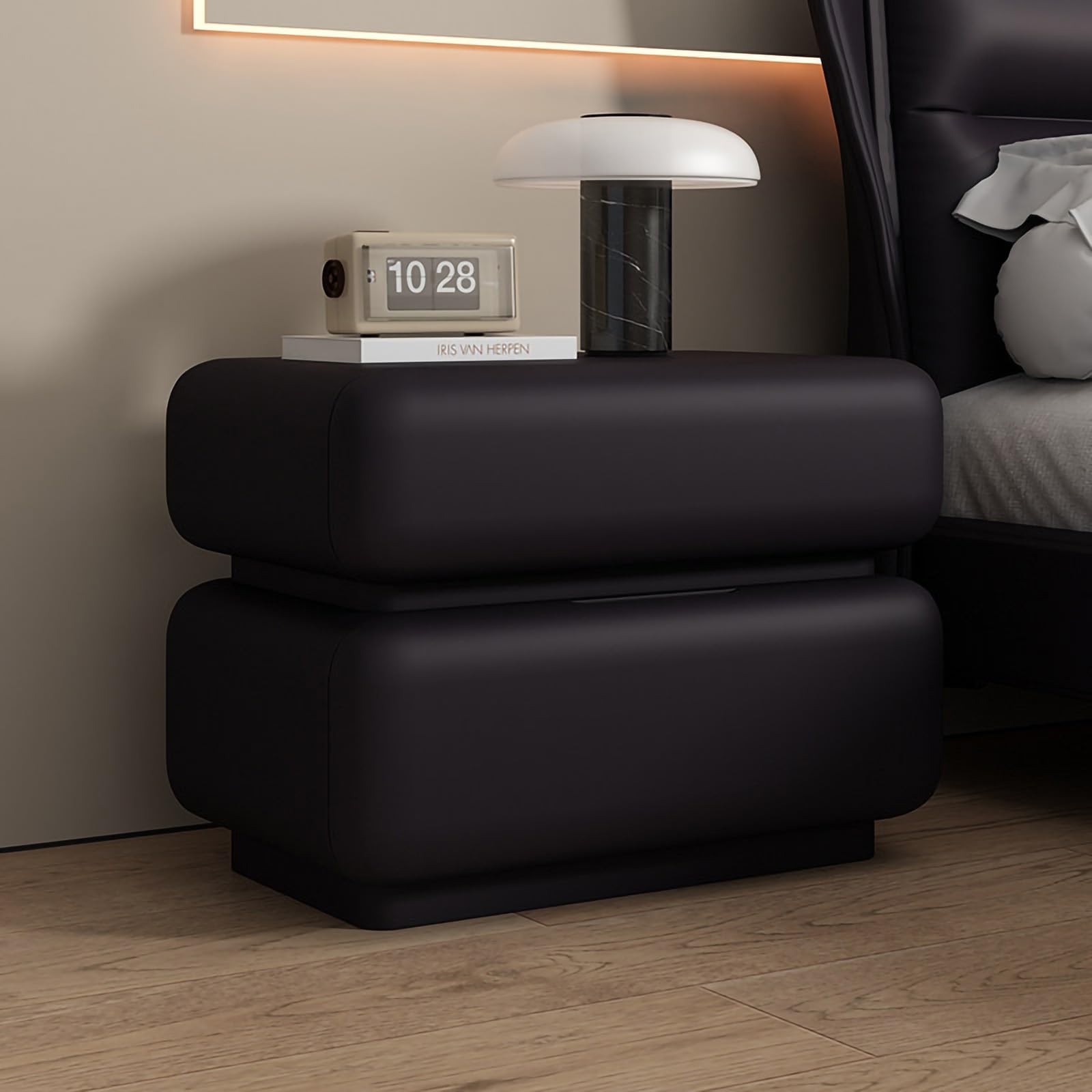 FCHZJCZYT Modern Bedside Table, Fully-Assembled Nightstand with Drawers, Minimalist Nightstand, Hidden Handles Fully Assembled, Luxury Bedroom Furniture,black,40 * 40 * 48cm/16 * 16 * 19"