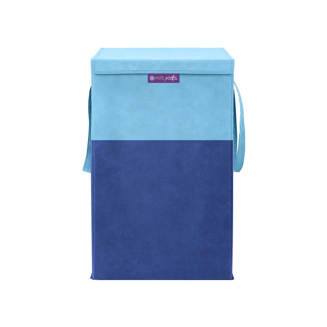 PrettyKrafts 35 L Non Woven Rectangular Foldable Large Laundry Bag/Basket With Lid & Handles, Freestanding Clothes Storage Organizer for Bedroom, Dorm (30x30x40cm, Blue, Set of 1)