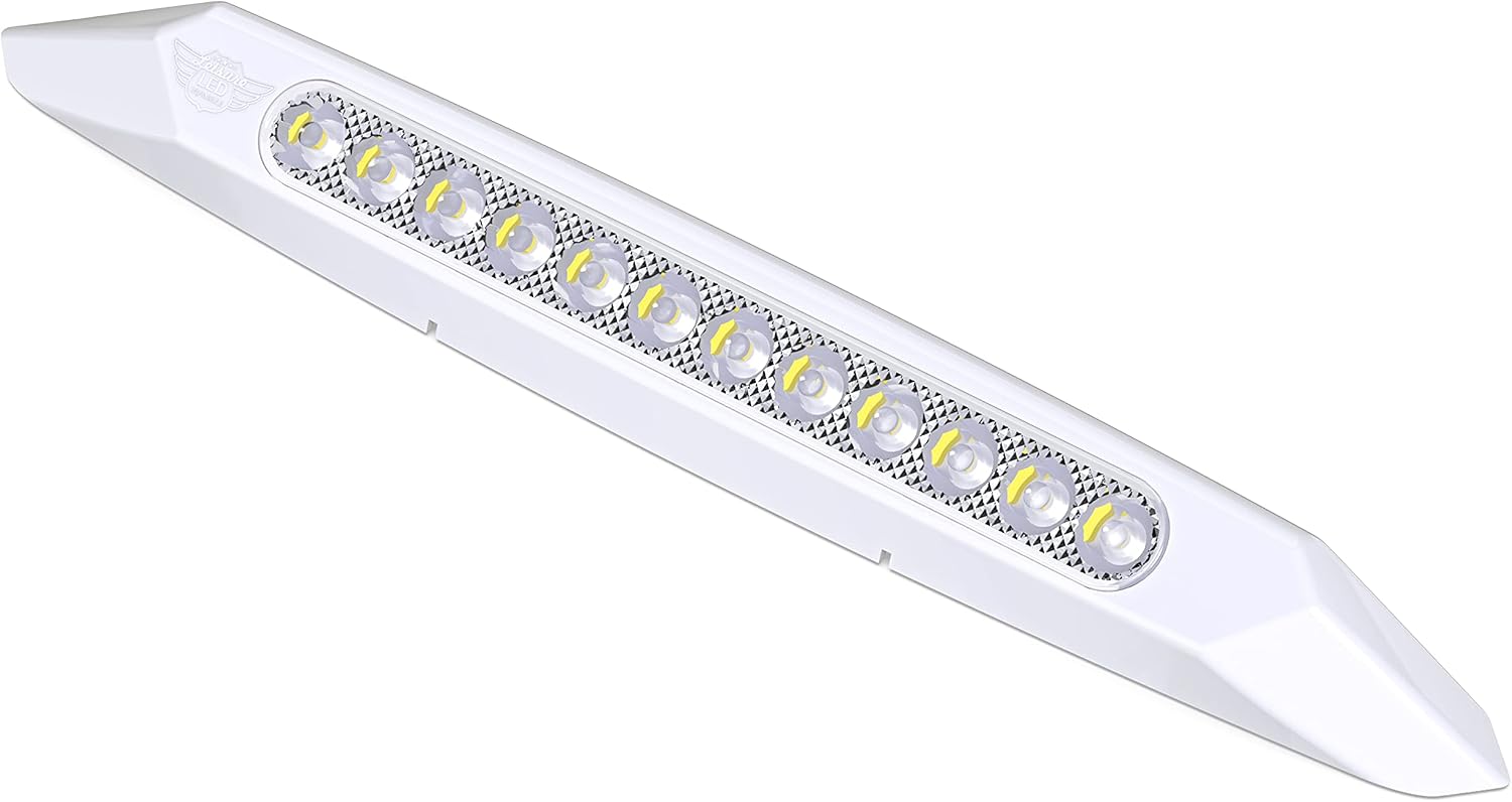 RV Exterior 13" Awning Porch Utility Light No Switch - 12v 400 Lumen Lighting Fixture. Replacement Lighting for RVs, Trailers, Campers, 5th Wheels White Base, Clear Lens (White, 1-Pack)