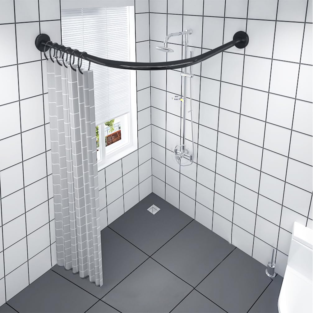 GLDYTVF L-Shaped Curved Shower Curtain Rod - Extendable Stainless Steel No Drill Installation Stylish Black Corner Rail for Bathrooms & Bathtubs - Privacy Solution & Clothing Store Display (Size C)