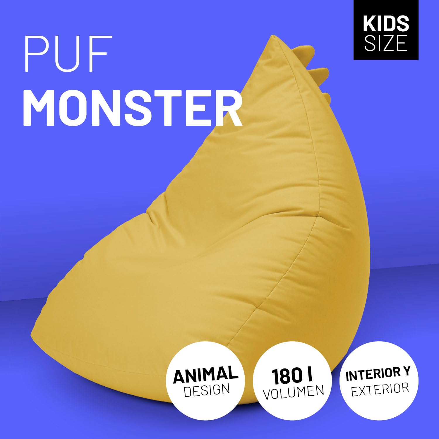 Lumaland Puf infantil Monster | Puf Animal Familia | Bolsa impermeable | Fácil cuidado | 80 x 80 x 70 cm, 2,9 kg [amarillo]