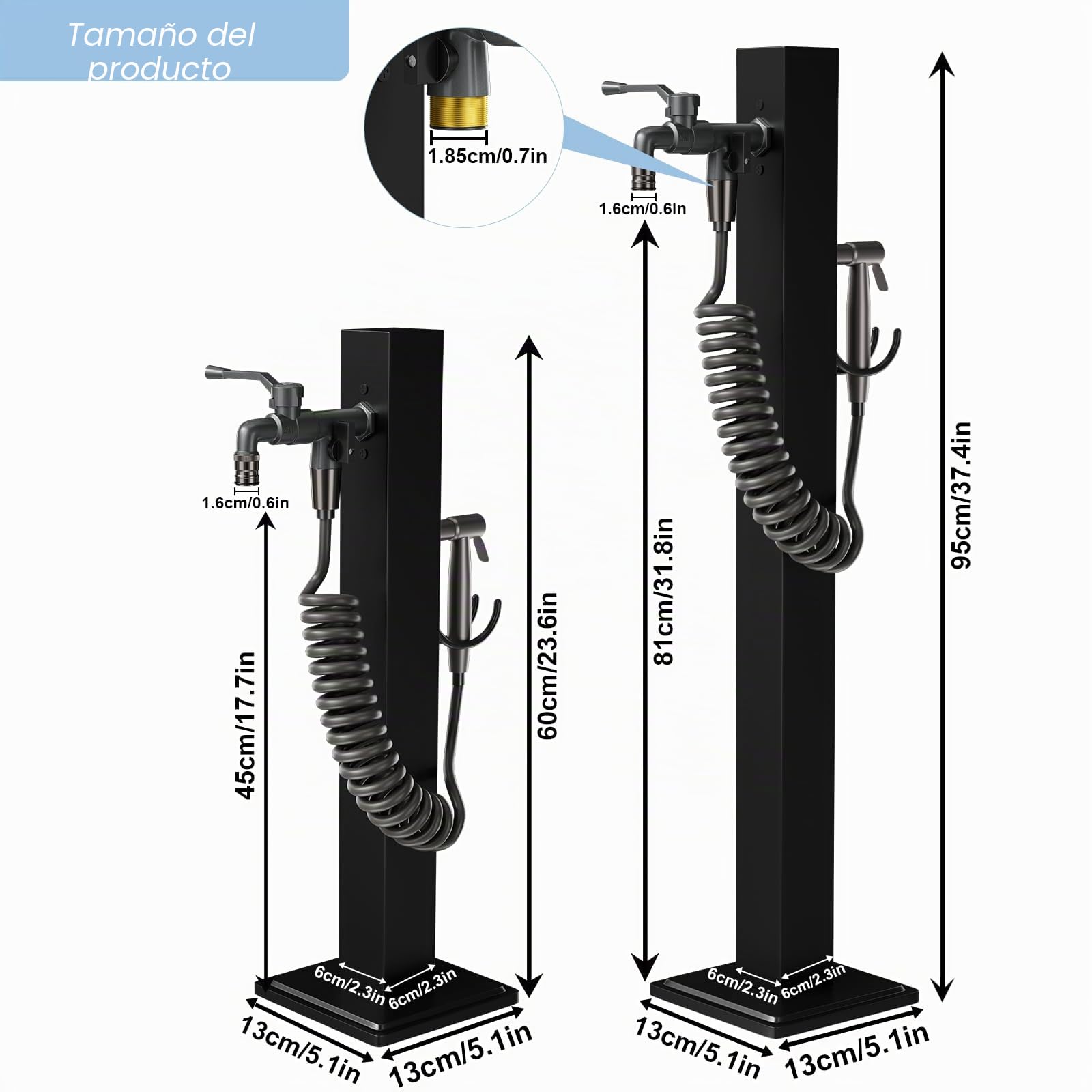 Columna de Agua para Jardin con Grifo, Dos Entradas de Agua, Grifo Exterior Jardin con Soporte Manguera y Pistola Rociadora, Fuente Jardin Exterior para Jardines, Granjas (Grande)