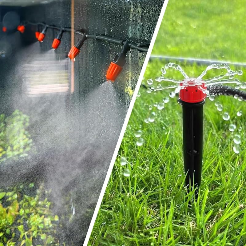 Miniatura 5 de Kit automático de riego por goteo para invernadero, patio y jardín - Sistema de riego de micro nebulización con boquillas ajustables, temporizador y