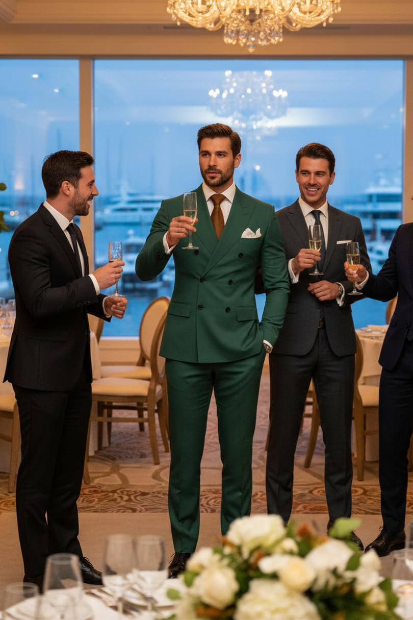 2 Pezzi Doppio Petto Vestito Uomo Slim Fit Mens Doppio Petto Blazer Pantaloni Set Matrimonio Prom Homecoming Suit