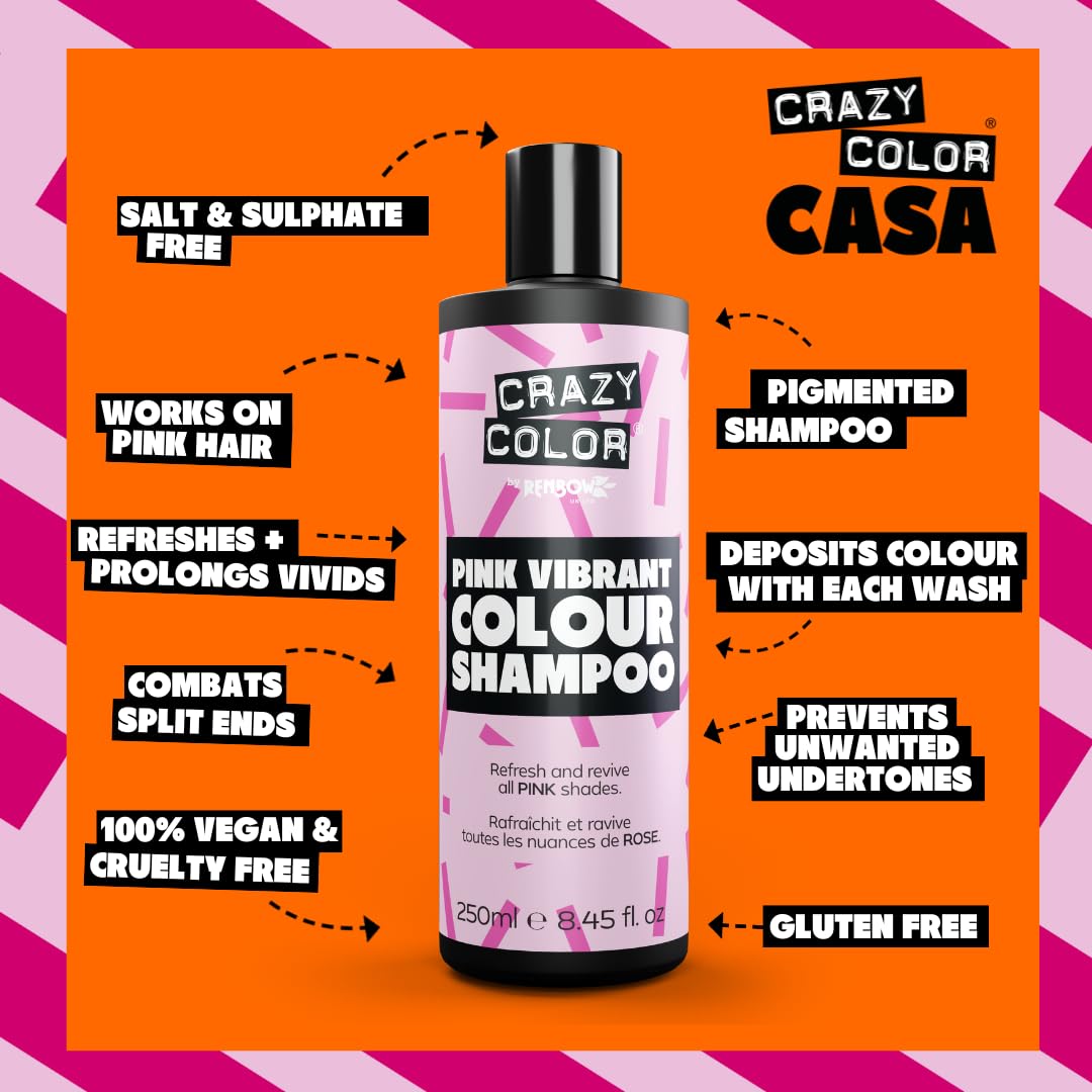 Crazy Color Vegan Pink Shampoo for Pink Hair | Maintain, Refresh and Colour Protect | Sulphate Free, 250ml