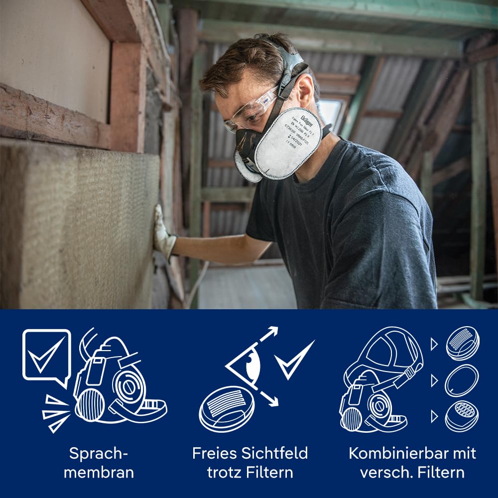 Dräger X-plore 3500 inkl. 2x Pure P3 Filter – Atemschutzmaske Halbmaske für Bauarbeiten, Renovierung, Schleifen – Staubmaske gegen Feinstaub, Partikel – in verschiedenen Größen