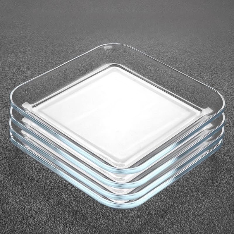 Supercap Assiettes à dîner en verre trempé, assiettes à dessert en verre transparent, assiettes à salade carrées en verre de 17,8 cm, ensemble...