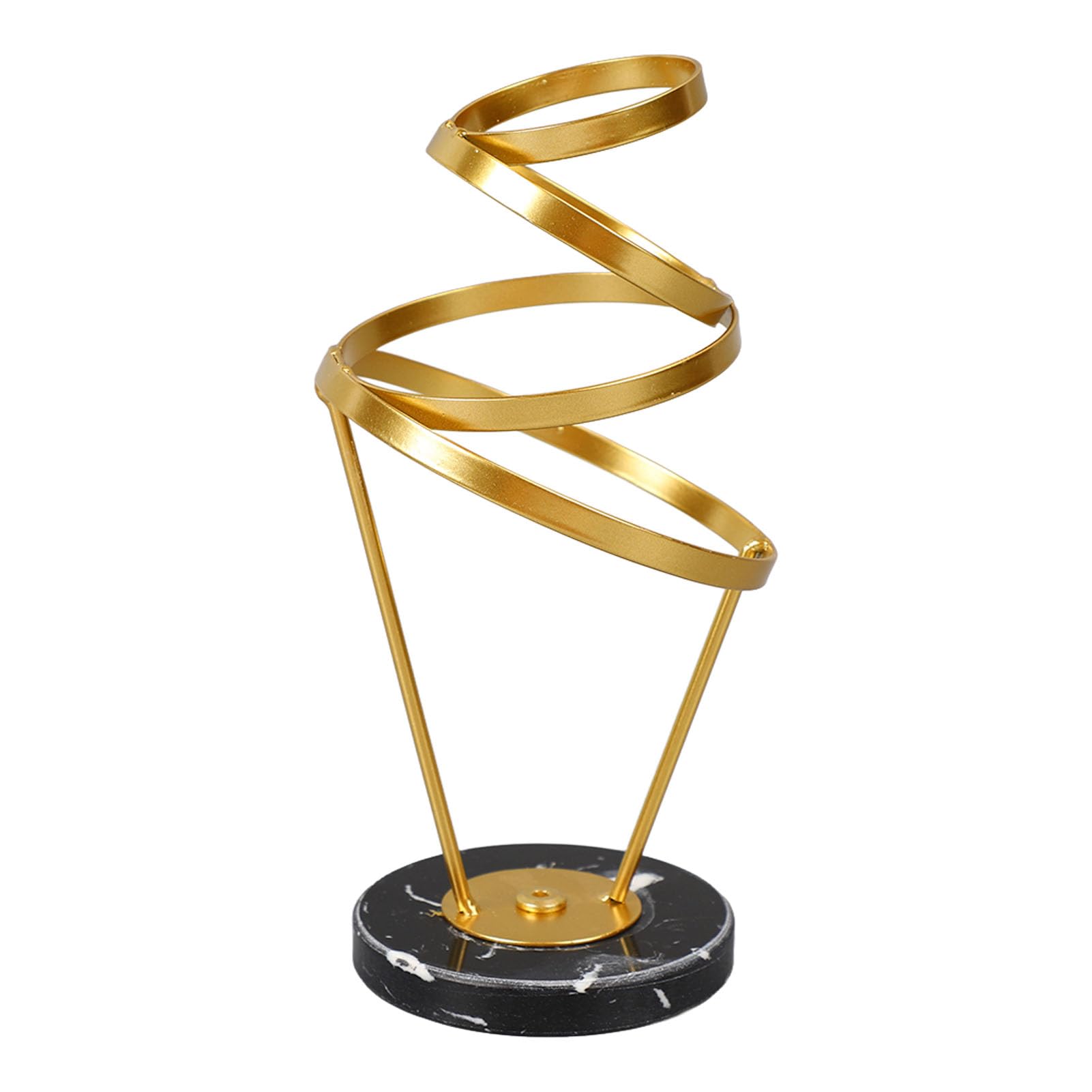 Escultura de Remolino Abstracto, Elegante Escultura de Arte Geométrico de Color Dorado para Estantes, Decoración de Mesa (Tamaño grande y base negra.)