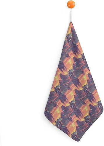 Cyber Retro Western Cowboy Print Hand Towels for Bathroom Kitchen, Cute Hanging Kitchen Towels with Hanging Loop, Decorative Absorbent Coral Bath