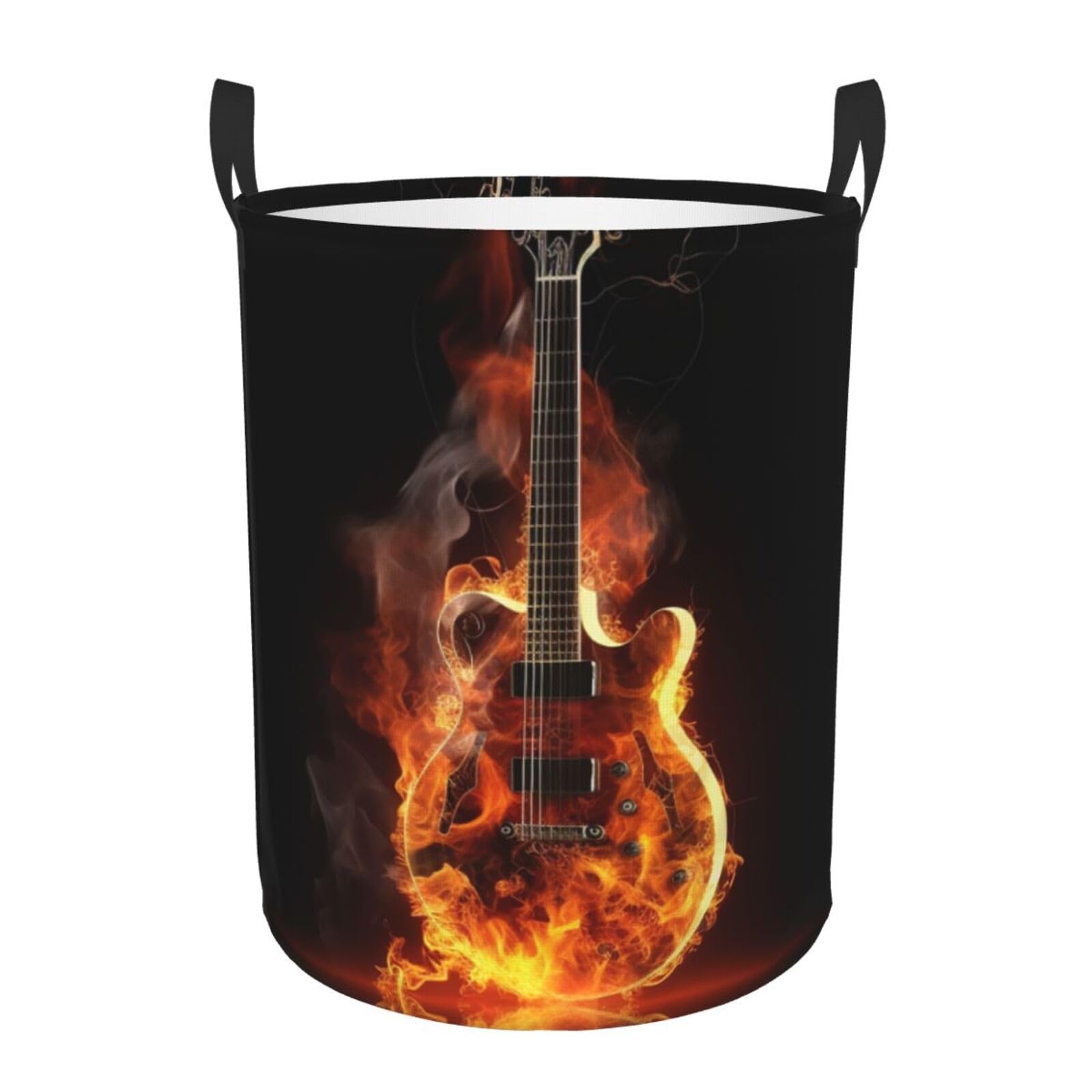Fire Guitar print Circular Hamper Waterproof Storage Bin Organizer Basket Laundry Hamper With Handles For Clothes Toys Small
