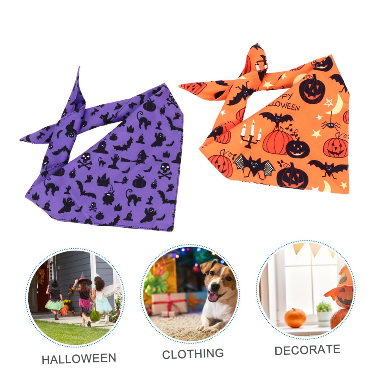 BESTonZON 6 Pièces Set de Bandanas pour Chien Respirant Écharpes Triangle Halloween avec Motifs Citrouille et Crâne Accessoires Cosplay pour Chiens Confortables et Faciles à Porter pour et