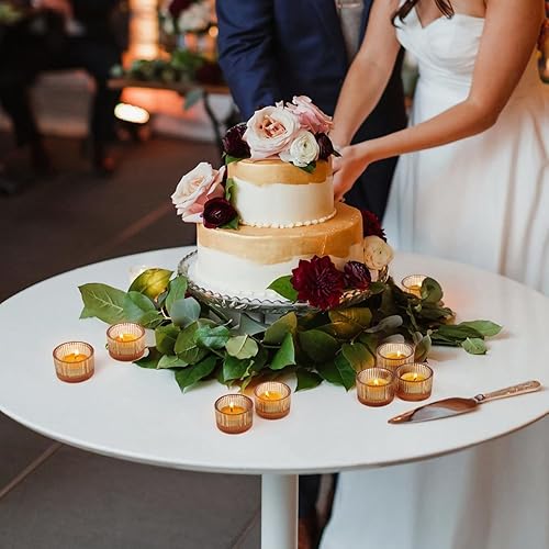 Miniatura 4 de Vixdonos Juego de 12 portavelas de vidrio con rayas verticales, pequeños y bonitos portavelas votivas a granel para centros de mesa, fiestas, bodas