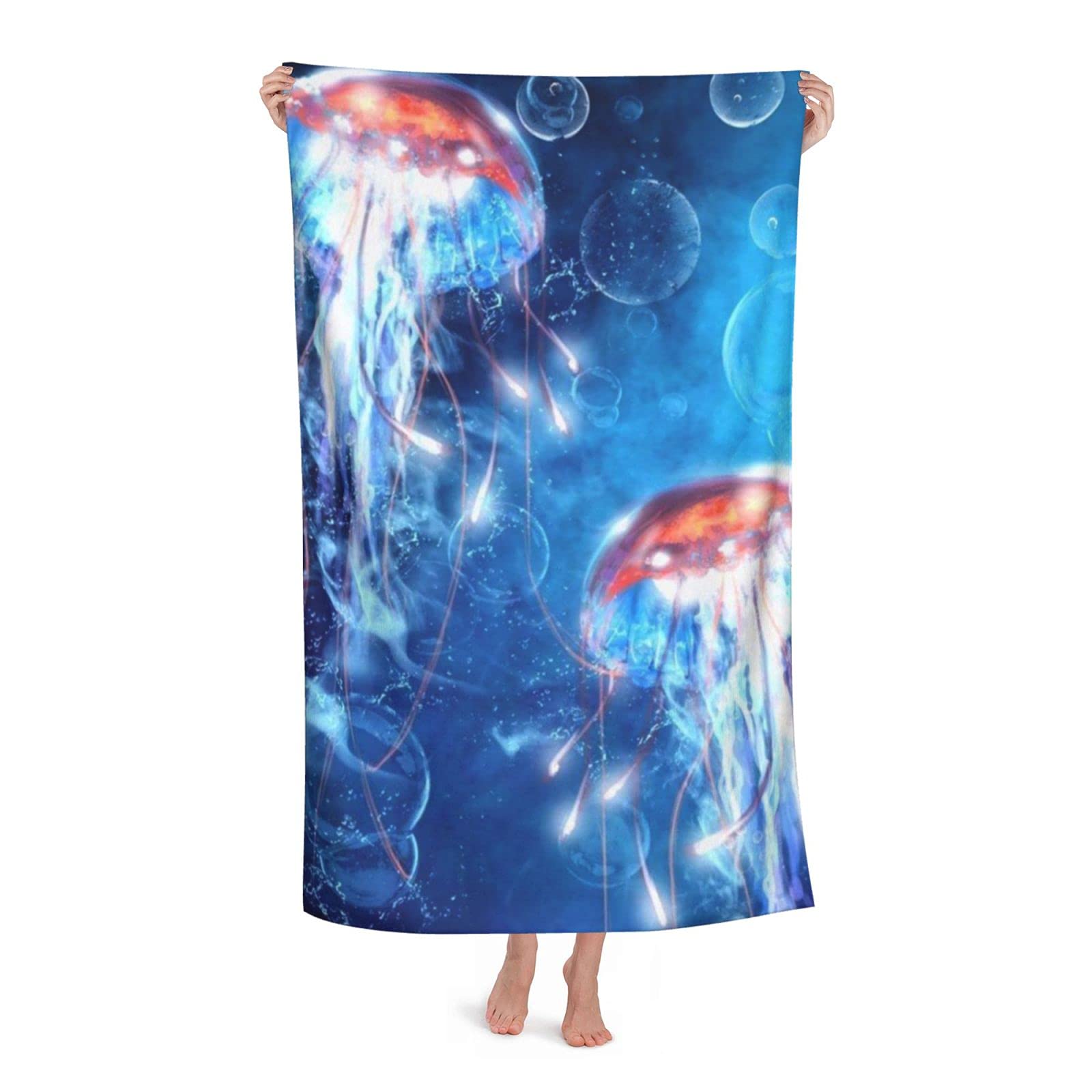 LSRCPD Two Glowing Jellyfish Beach Towel Highly Absorbent Microfiber Beach Blanket Soft Bath Towels 80 x 130 cm