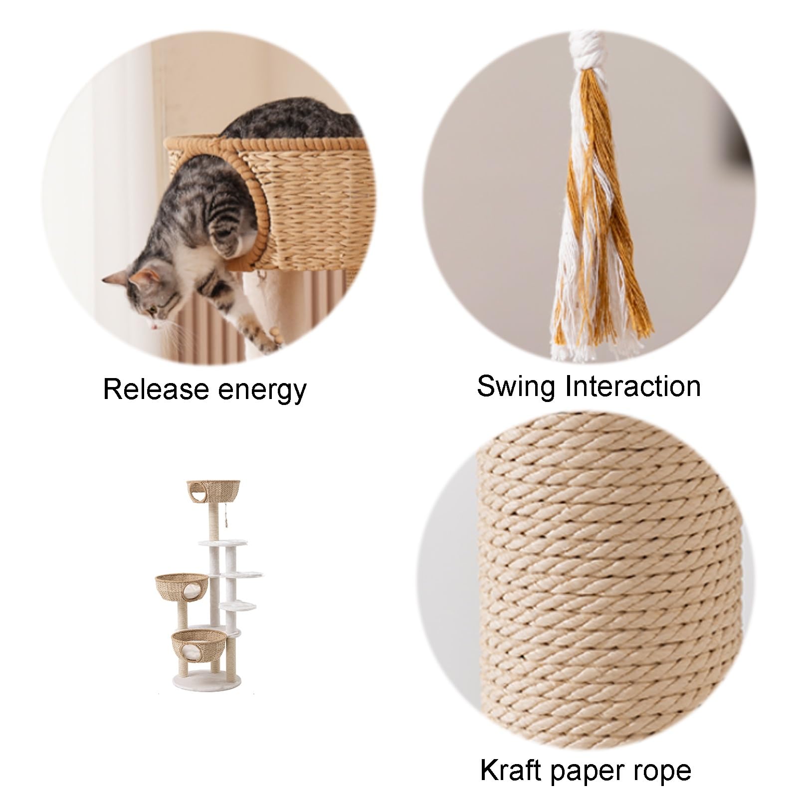 Centro de actividades para gatos, torre moderna para gatos con poste de sisal para rascar y juguetes colgantes, diseño resistente para gatos adultos