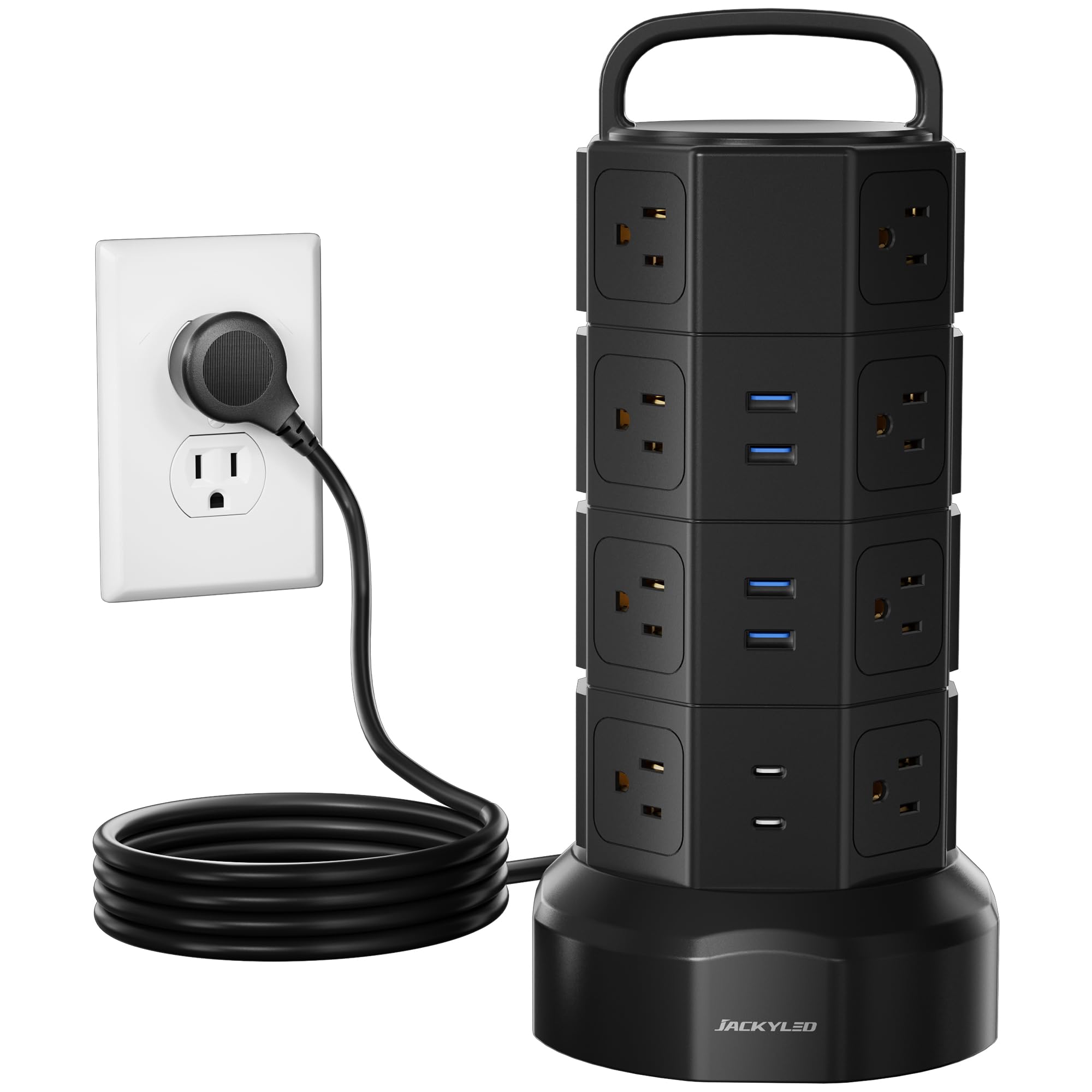 Power Strip Tower Surge Protector, JACKYLED 16 Outlets 6 USB (2 USB C) Charging Station, Extension Cord with Multiple Outlets, 1050J 1625W/13A Outlet