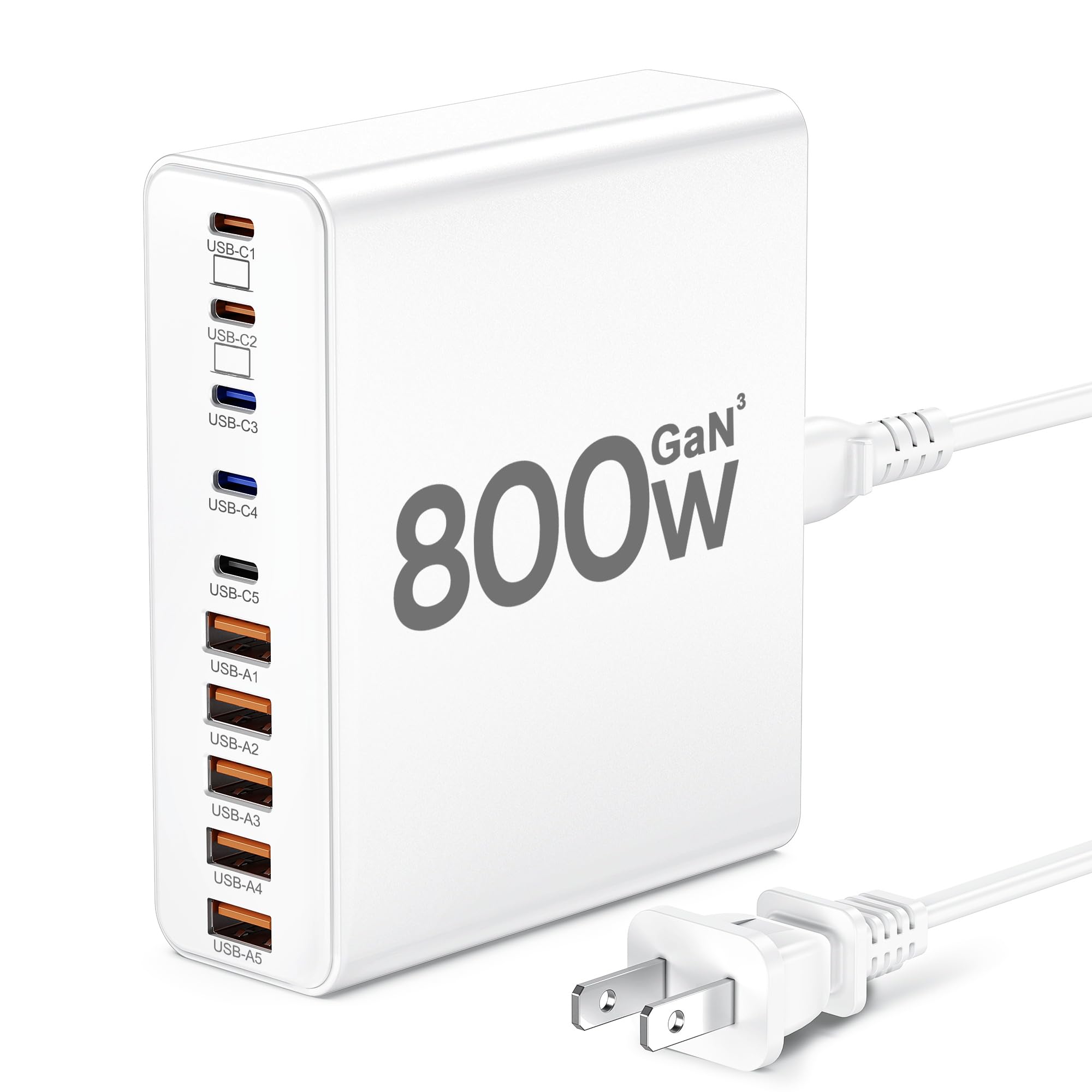 Cargador USB C de 380 W, estación de carga USB C de 10 puertos GaN III adaptador de estación de carga rápida para MacBook Pro/Air, iPad, iPhone, Dell XPS, Samsung Galaxy (blanco)