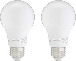 Amazon Basics 75W Equivalent, Daylight, Non-Dimmable, 10,000 Hour Lifetime, A19 LED Light Bulb | 2-Pack