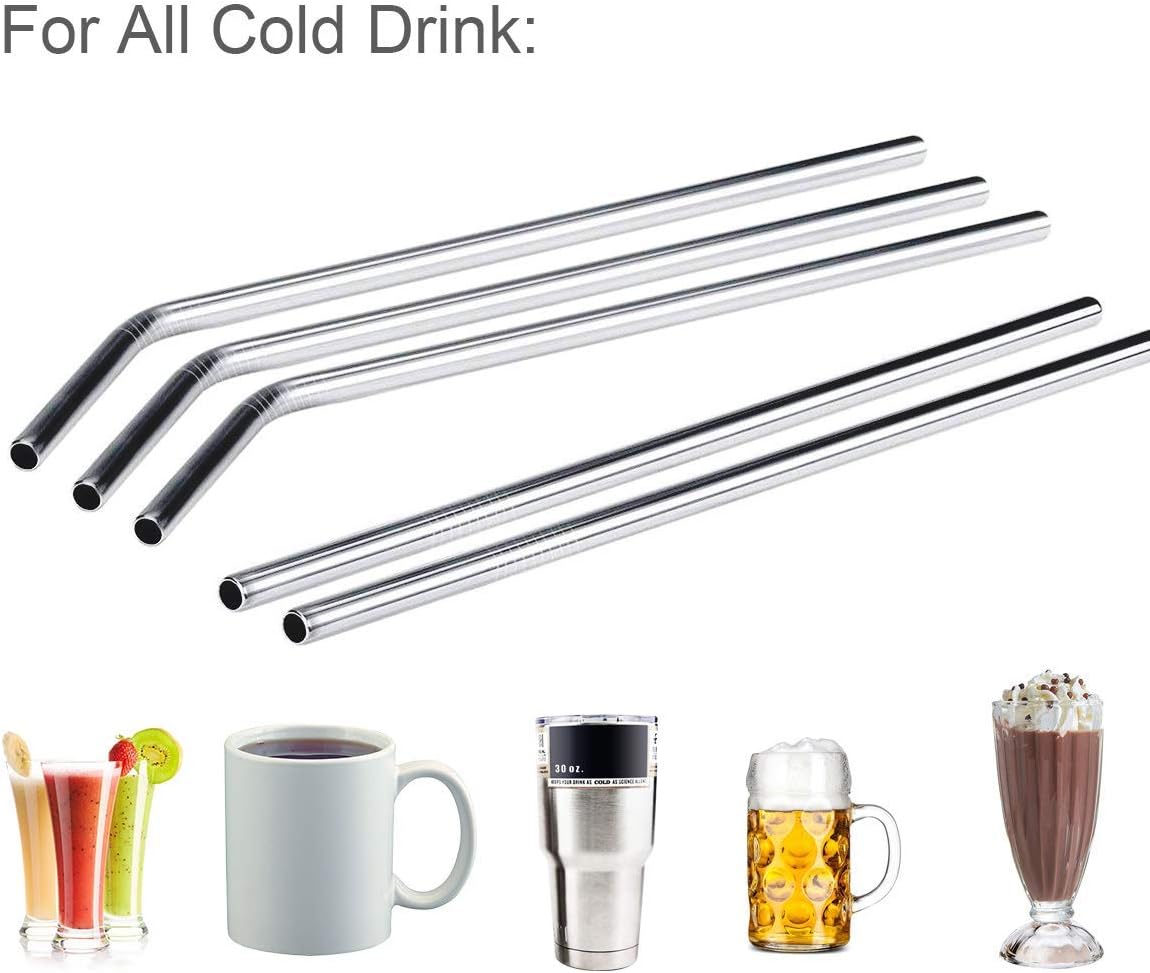 Oceanwaves Stainless Steel Straws: 12-Pack Reusable Metal Drinking Straws for 20 Ounce ,30 Ounce Yeti Tumbler Rambler RTIC Ozark Trail With 12 Silicone Tips and 2 Cleaning Brushes