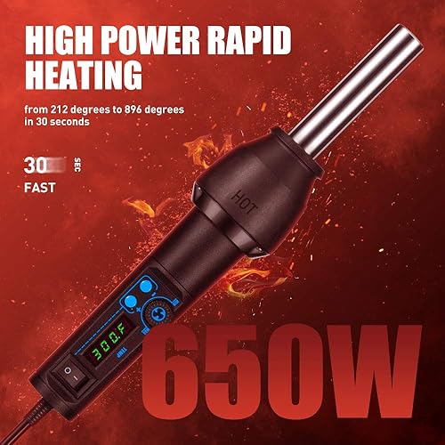 Miniatura 3 de Kit de pistola retráctil de vinilo térmico, pantalla LED digital portátil de 650 W, temperatura ajustable, sistema de enfriamiento automático,