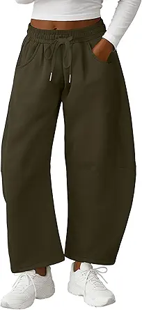 Lepunuo Barrel Sweatpants Women Casual Baggy Elastic Waisted Pants Wide Leg Gym Trousers with Pockets