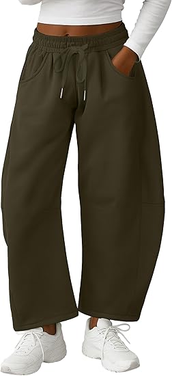 Lepunuo Barrel Sweatpants Women Casual Baggy Elastic Waisted Pants Wide Leg Gym Trousers with Pockets