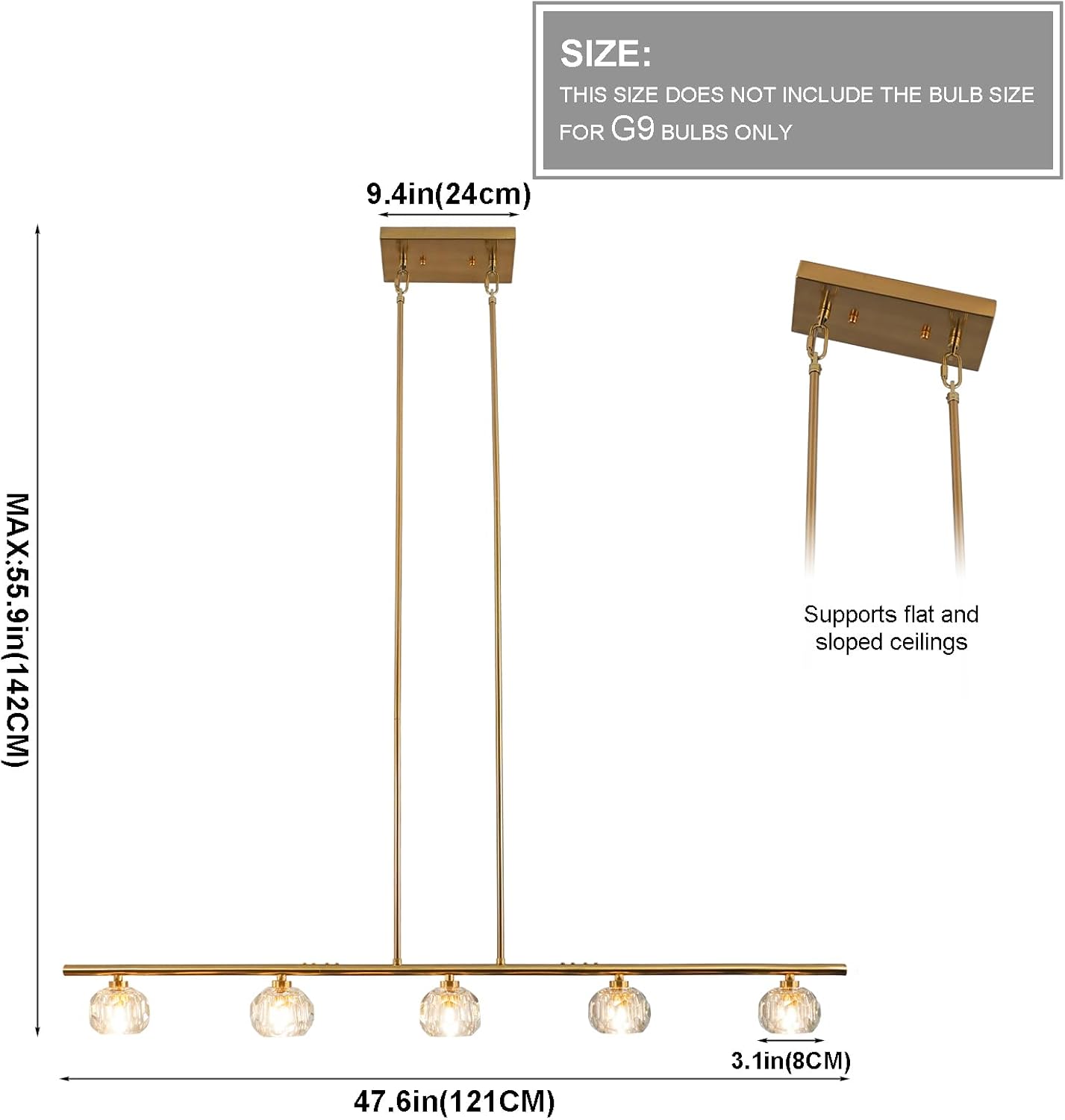 TANIN Kitchen Island Lighting Fixture, Dining Room Over Table 5 Lights Chandeliers, Height Adjustable Gold Crystal Shade Chandelier Farmhouse Pendant for Lighting Foyer Hallway Living Room -47.6