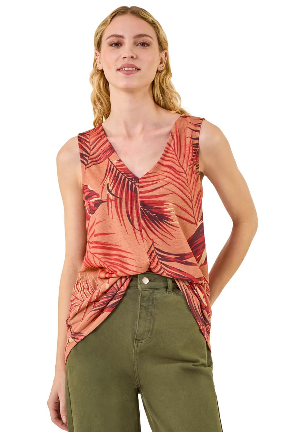 Roman Originals Women's Rust Abstract Bar Back Vest Top For Uk - Everyday Holiday Spring Summer Round Neckline Comfy Soft Evening Vacation Work Party - Size 18