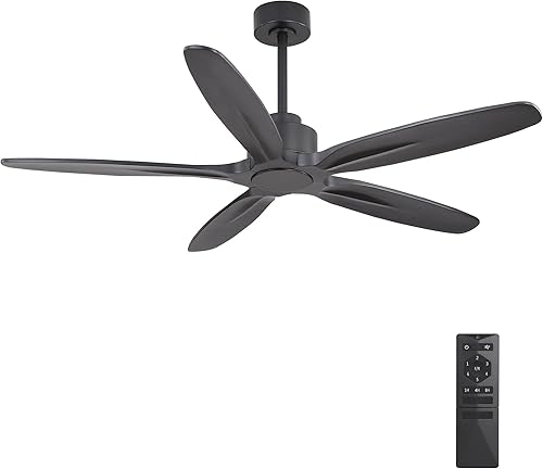 Miniatura 11 de WINGBO Ventilador de techo de 54 pulgadas sin luz, 5 aspas de madera maciza tallada, motor CC reversible de 6 velocidades, ventilador de techo con