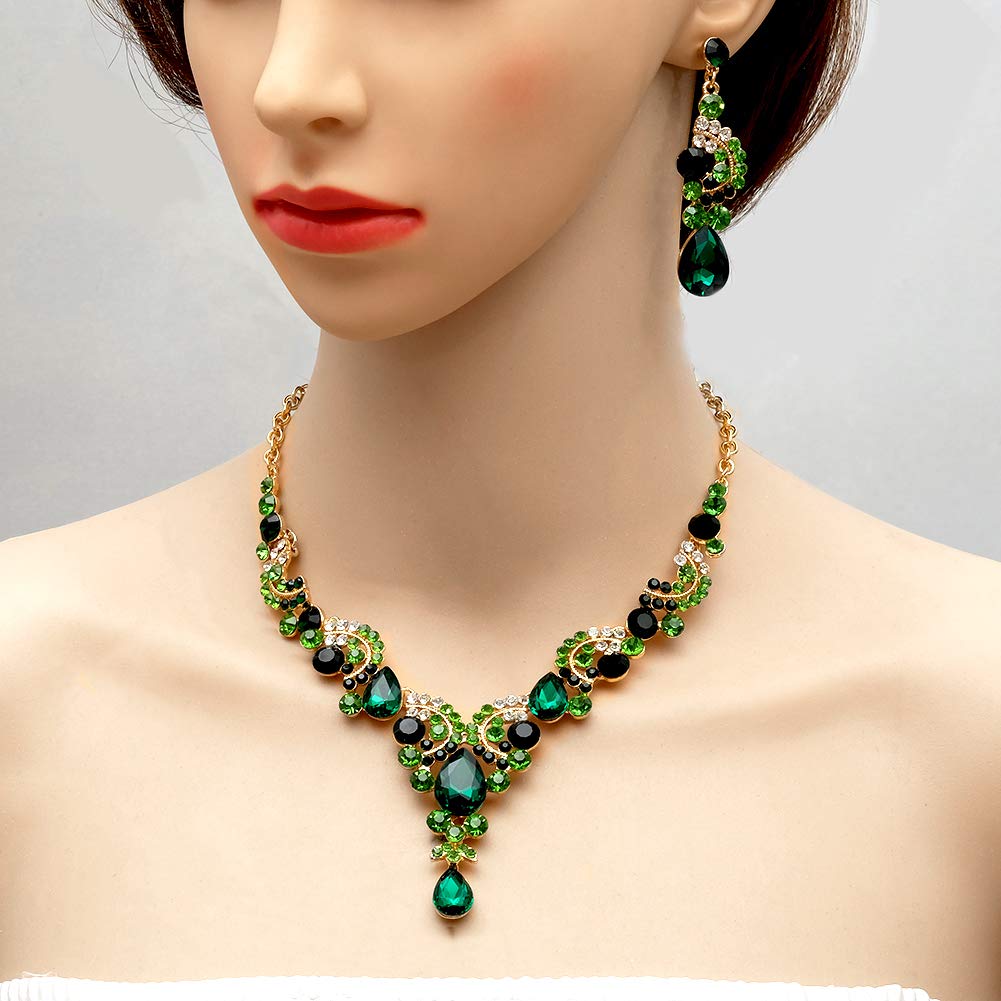 CSY - Set di 4 eleganti collane, orecchini, bracciali, anelli, gioielli in cristallo austriaco, accessori per costume da donna