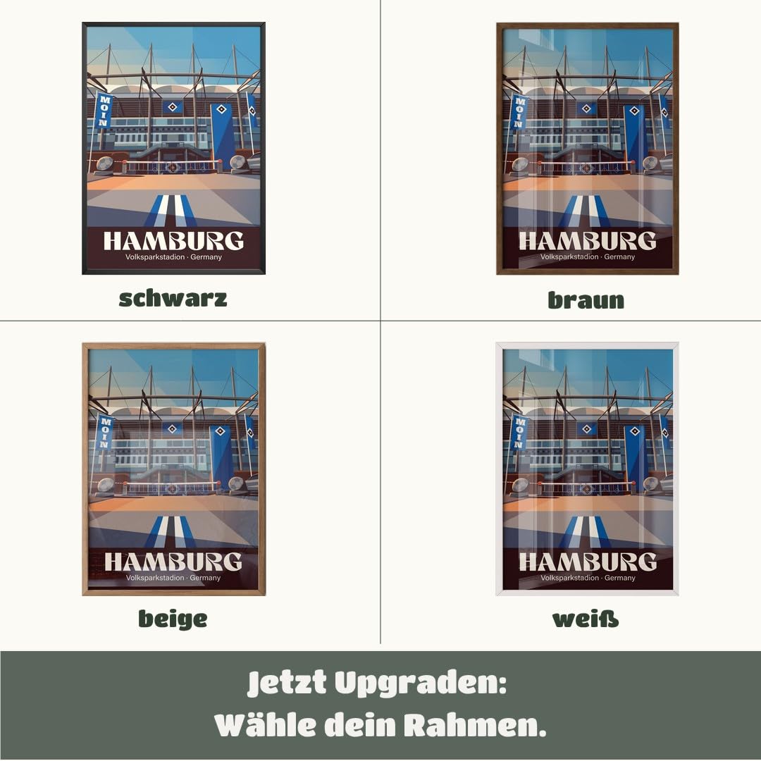 MJ-GRAPHICS® Hamburg Volksparkstadion Poster Fussball A2 mit beigem Rahmen