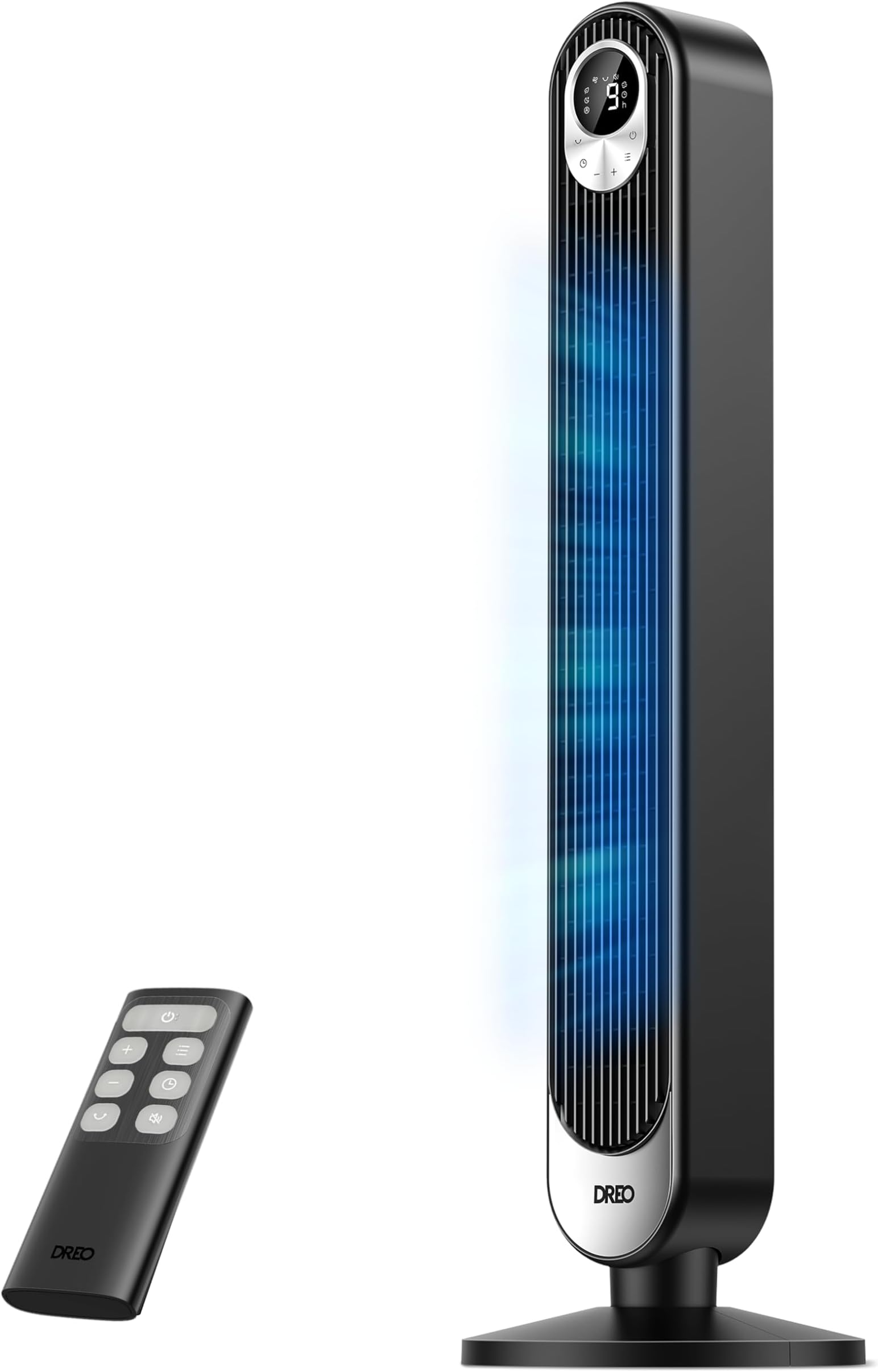 DREO 42 Inch Tower Fan, 9 Speeds Standing Fans for Bedroom, 25dB Silent Bladeless Electric Fan, 28ft/s High-Velocity Cooling Fans, 4 Modes, 90° Oscillating, 12H Timer, LED Display