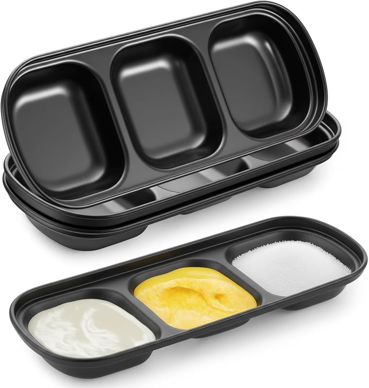 Conjunto Teenyyou com 4 bandejas retangulares para máscaras faciais, aço inoxidável, pretas, com 3 compartimentos