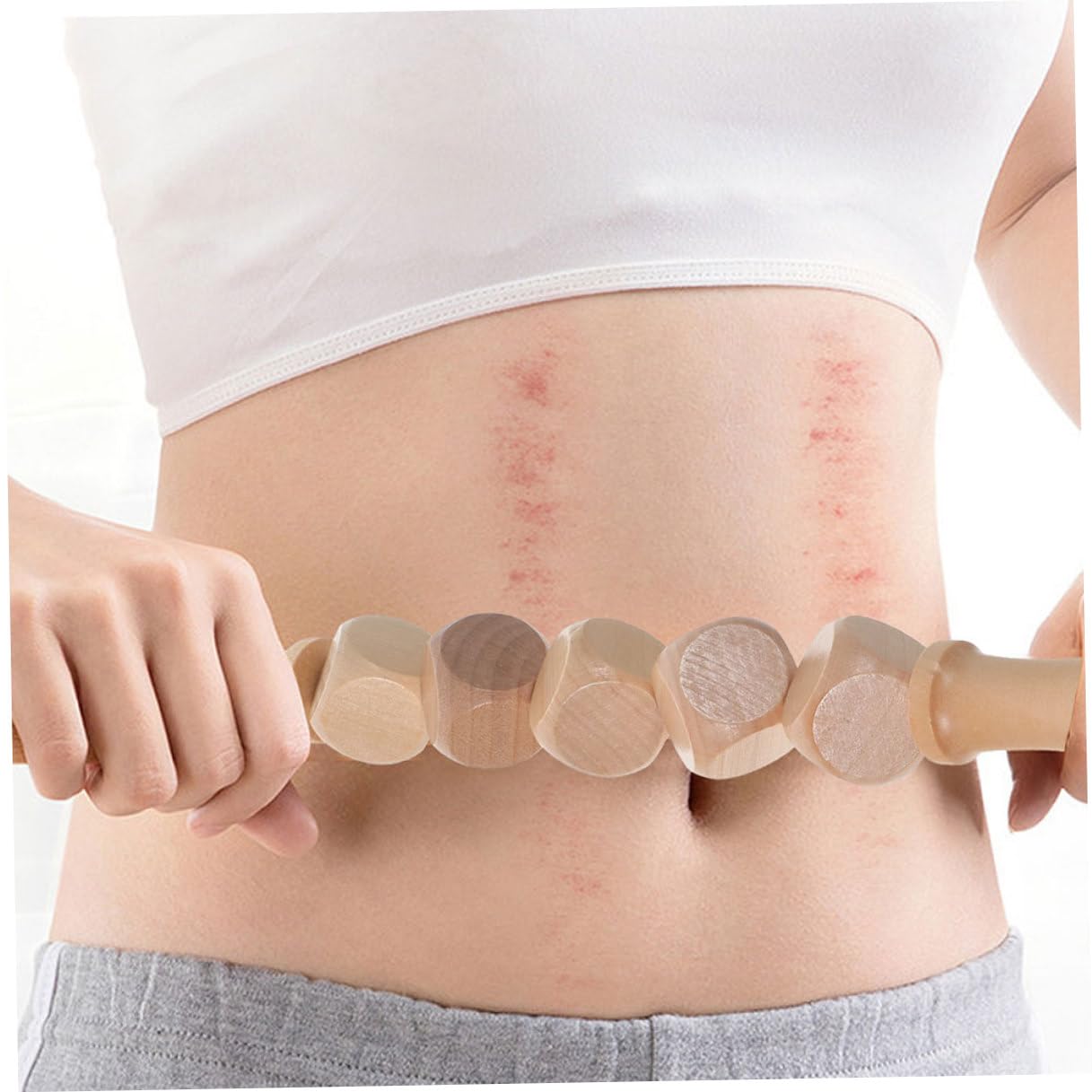Set 1 di Massaggiatore Manuale in Legno Kaki, Bastone 3 Pezzi | Scraping Board, Massage Roller e Scraping Cup Inclusi, Design Unico, Leggero e Portatile per Adulti