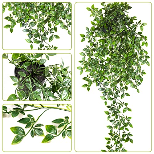 Fake Hanging Plants,Small Artificial Potted Plants Decor,Faux Hanging Plants for Shelf Wall Decor, Indoor & Outdoor Decor(2 Pack) - Thumbnail 3
