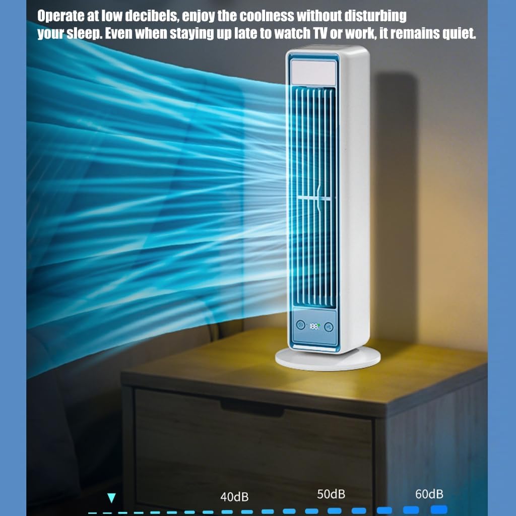 USB Powered Bladeless Tower Fan with 3600mAh Battery for Home Office Use